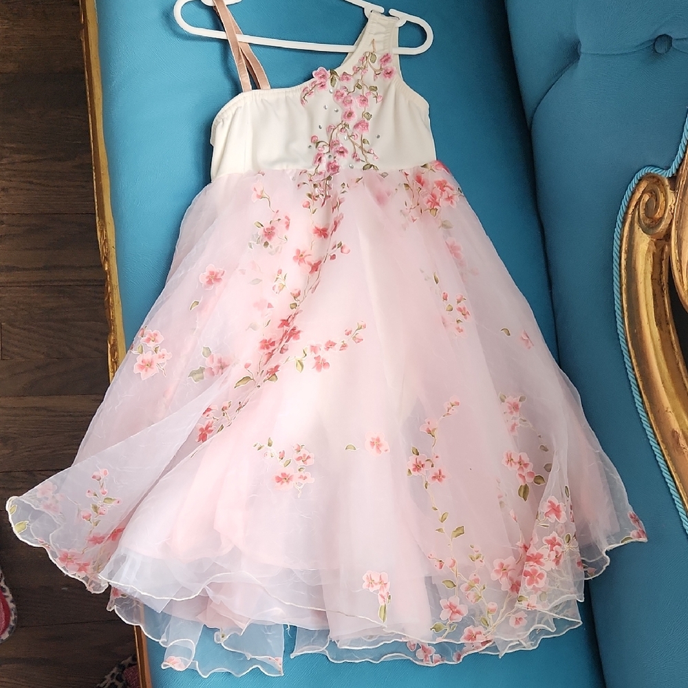 Charming Pink Floral Kids Dance Dress